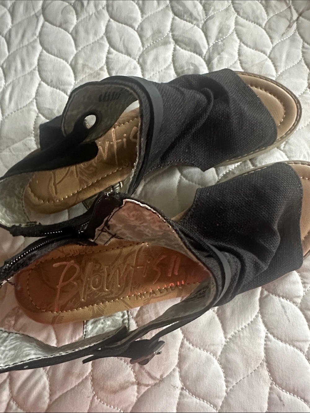 Blowfish Black Ruched Open-Toe Wedge Sandals